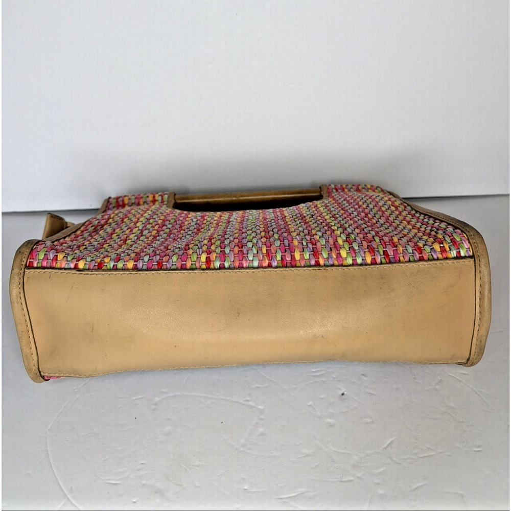 Vintage EGO Woven Straw Handbag Wood Handle Multicolor Resort Summer Chic Y2K - Picture 3 of 13